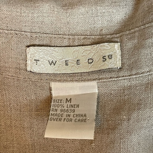 Tweeds Beige Taupe 100% Linen Embroidered Button Down Shirt - Size Medium - Picture 7 of 8